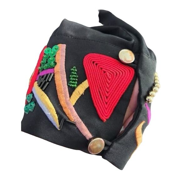 Vintage 80s Yves Saint Clair Black Button Down Embroidered Collar Sequins  10P - Picture 6 of 14